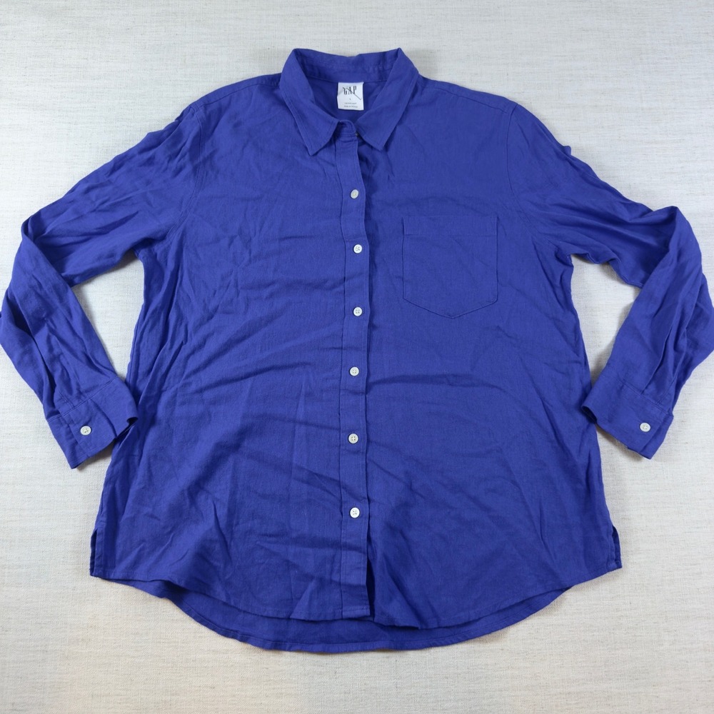 Gap The Easy Shirt Womens Large Royal Blue Long Sleeve Button Down Pocket Blouse